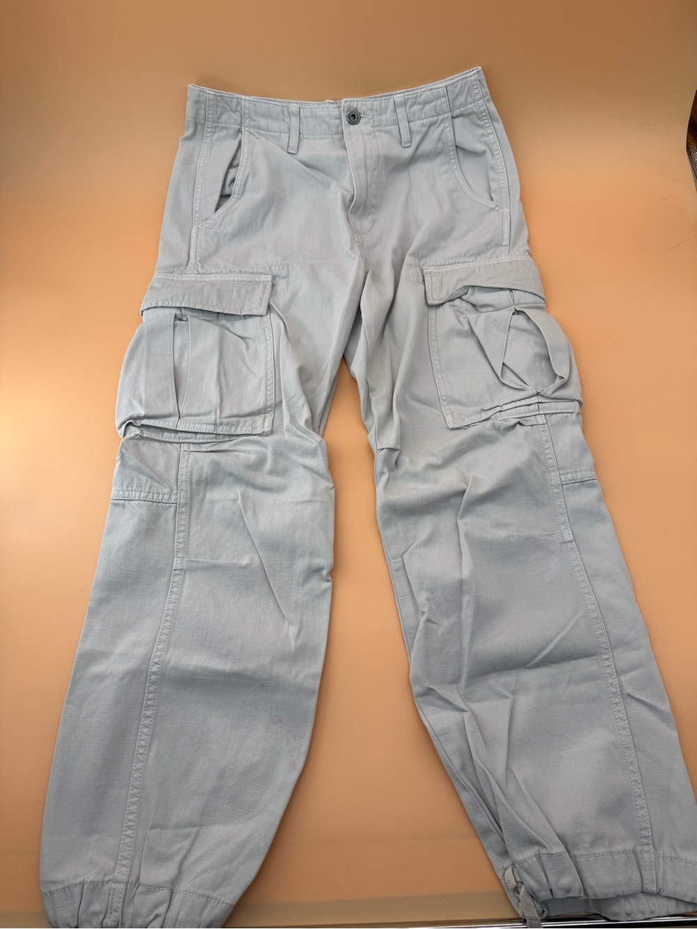 Zara Light Tan Cargo Barrel Baggy Pants with Utility Pockets Mid Rise Waist